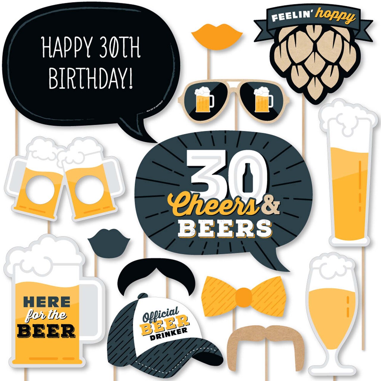 Big Dot of Happiness Cheers and Beers to 30 Years - 30th Birthday Party Photo Booth Props Kit - 20 Count